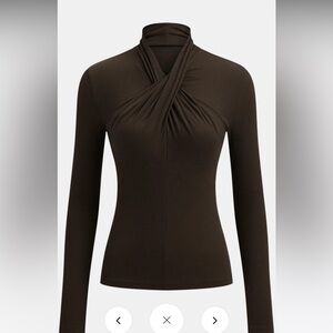 Commense Dark Brown Cross Neck Long Sleeve Knit T-Shirt NWT!